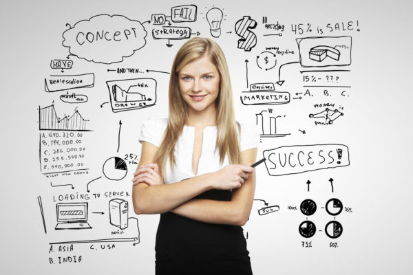 Female manager making business plans for success.