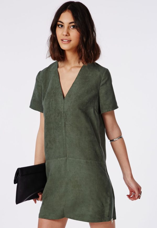 Green suede mini t-shirt dress