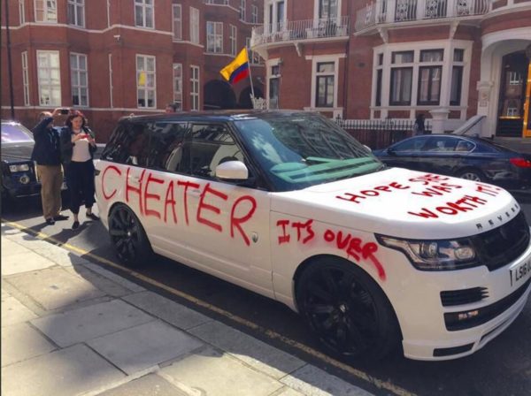 The mysterious car appeared outside Harrods department store yesterday morning /Twitter