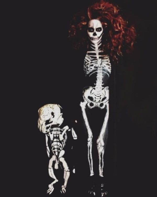 Halle Berry and daughter as skeletons