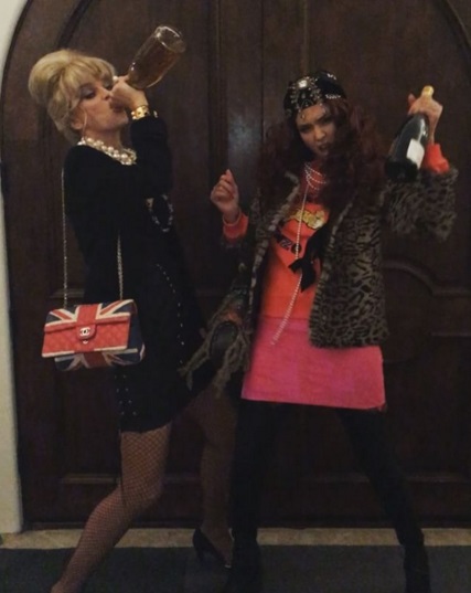 Jessica Alba and friend dressed as ab fab stars