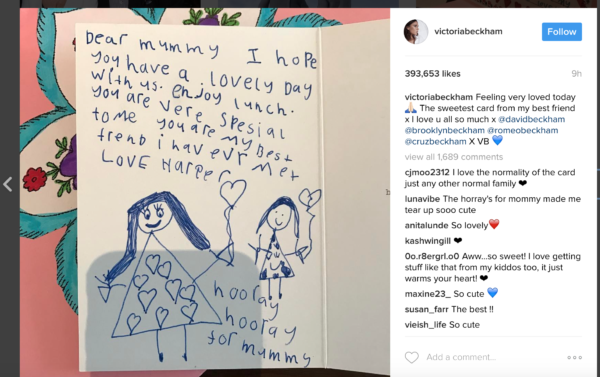 Instagram message to Victoria Beckham