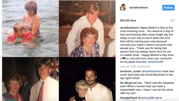 David Beckham tribute to mum