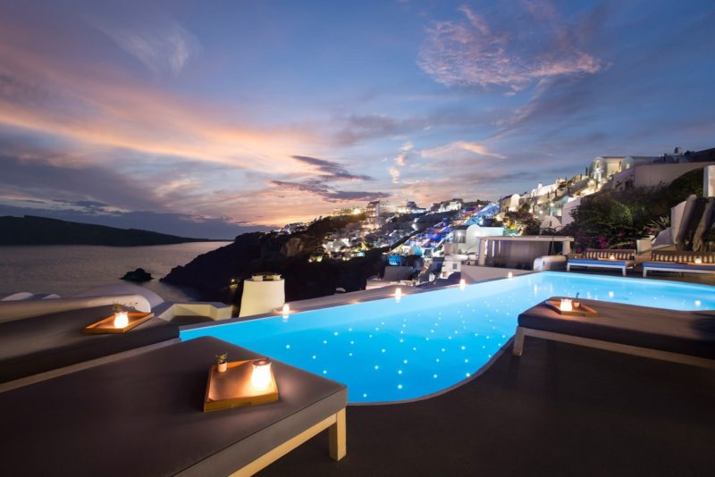 nighttime hotel santorini